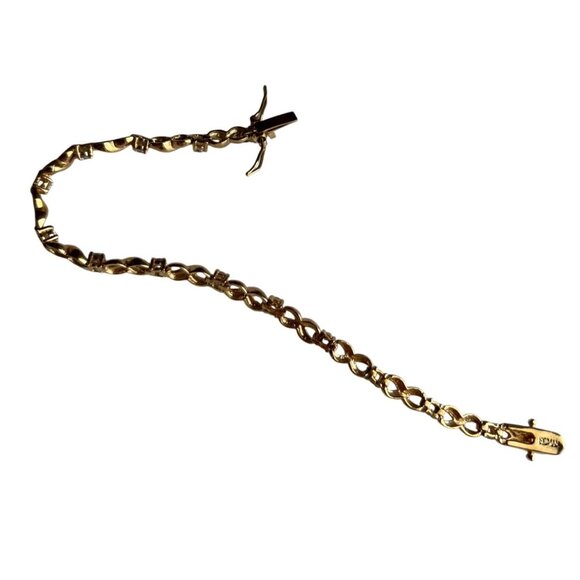 Roman Gold Tone Infinity Bracelet With Rhinestones Elegant Dressy Secure Lock - Picture 4 of 7